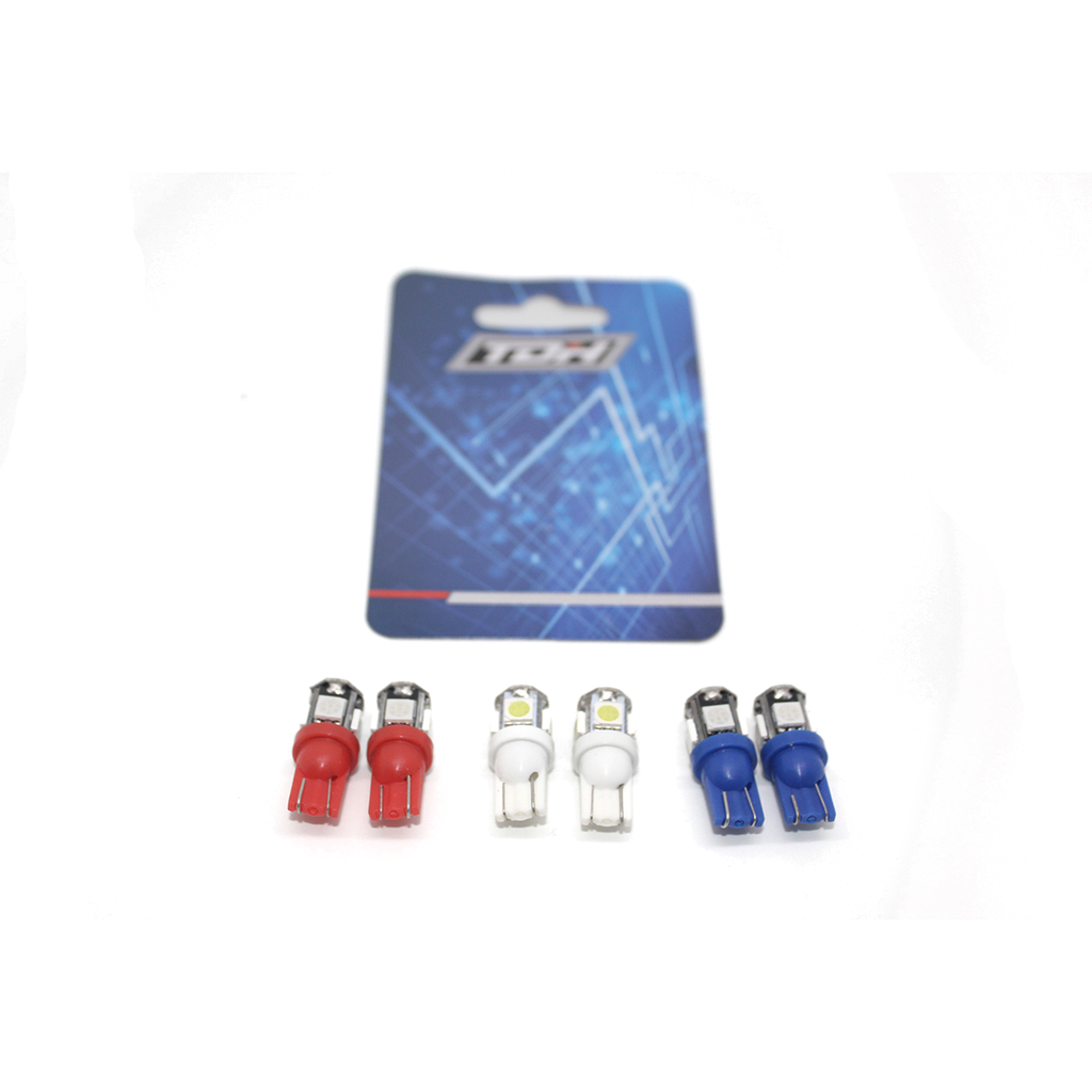 SET  2 BOMBILLOS LED T10 MUELA 5 LED AZUL